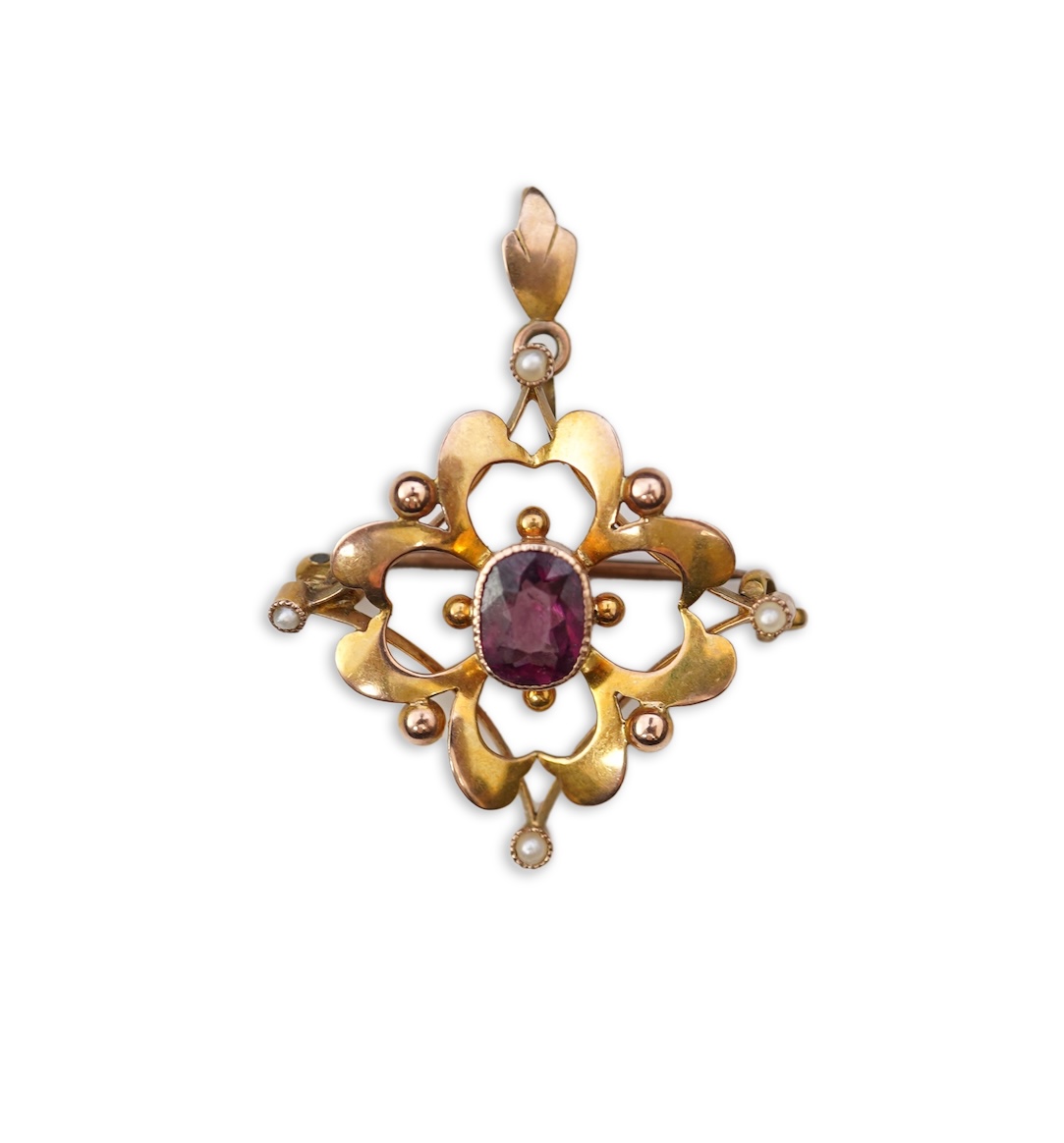 An Edwardian gold and garnet brooch/pendant, early 20th century